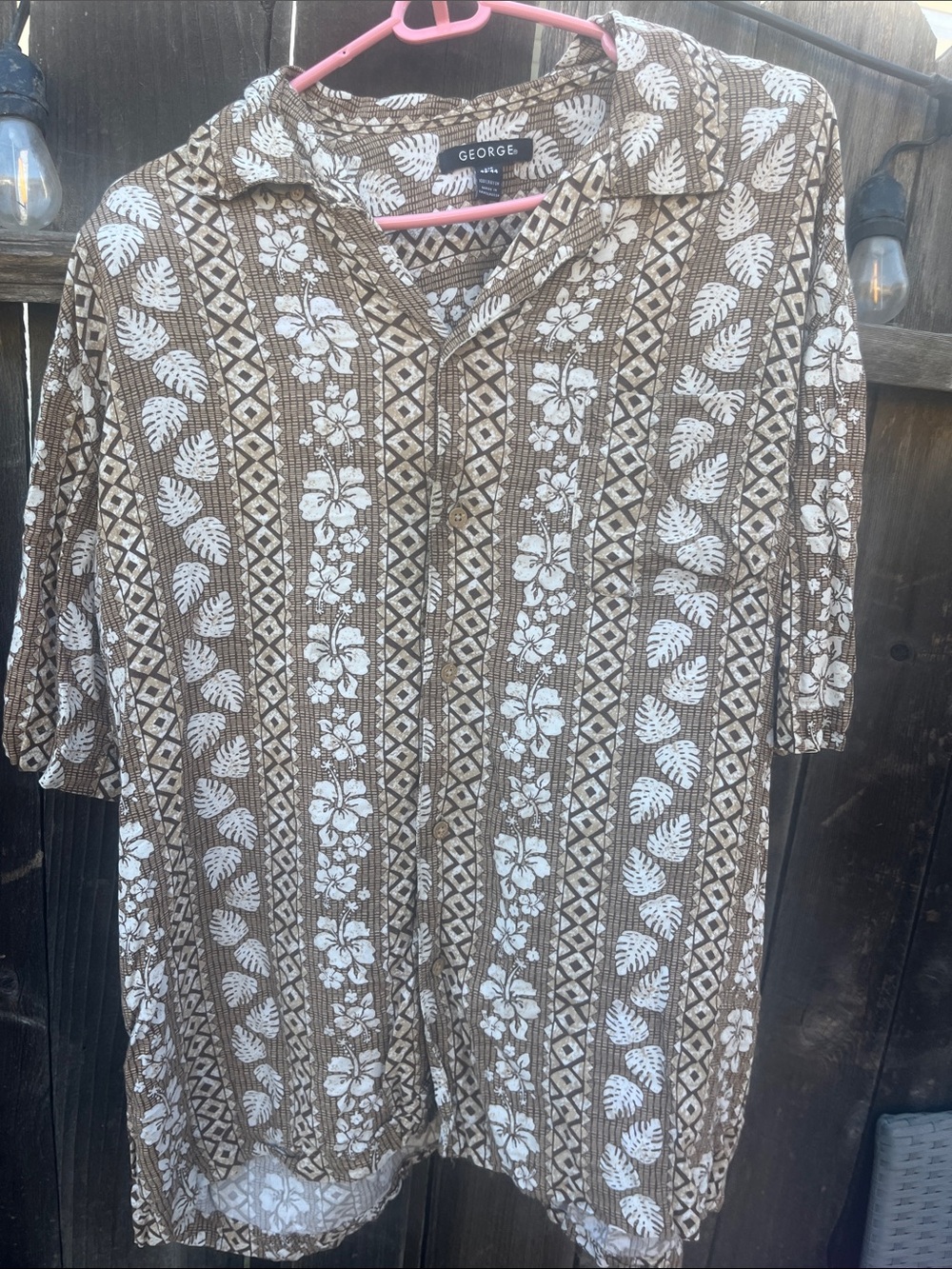 George Brown and White Tropical Print Short-Sleeve Button-Up Shirt